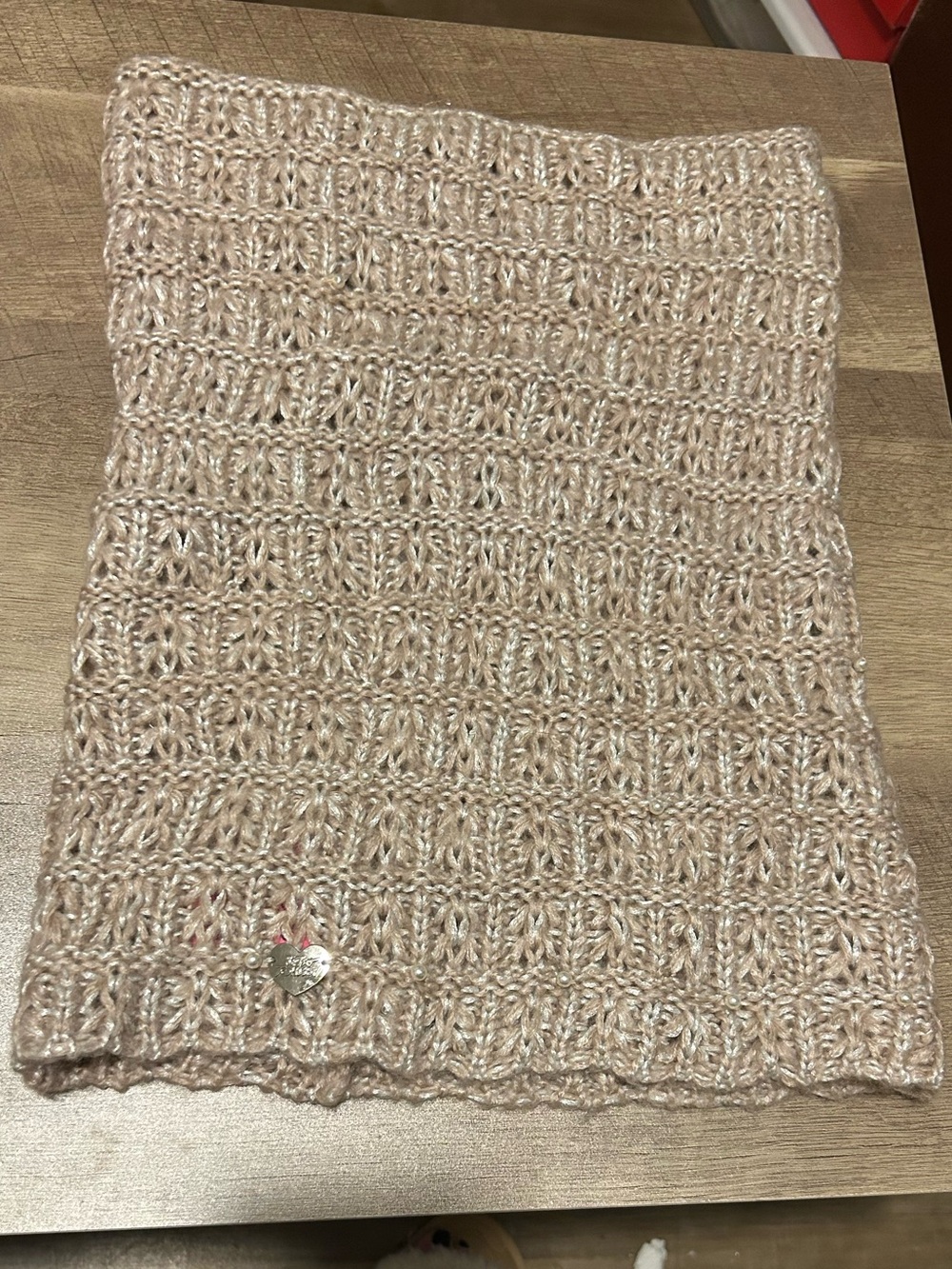 Betsey Johnson Light Beige Open-Knit Cowl Neck Sweater